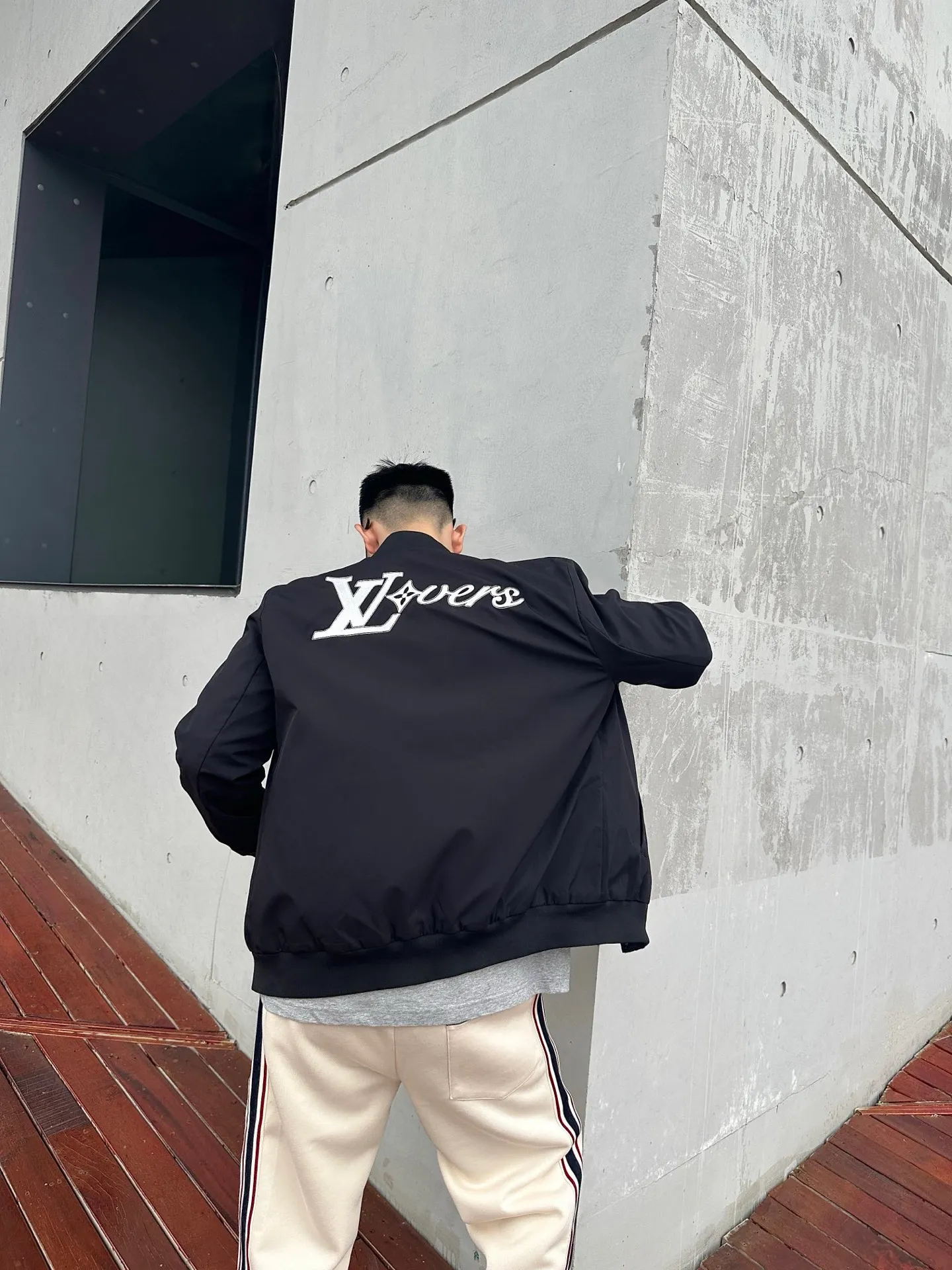 Louis Vuitton/Louis Vuitton embroidered lettering baseball jacket